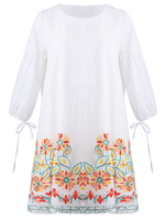 Women Vintage Casual Loose Embroidery O-Neck Half Sleeve Dresses