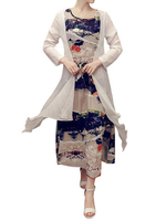 Women Vintage Casual Printed O-Neck Two-Piece Dresses