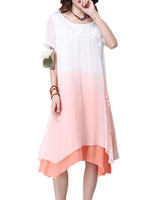 Women Vintage Crocheted Print Gradient Loose Dress