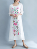 Women Vintage Embroidered 3/4 Sleeve O-Neck Maxi Dresses