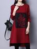 Women Vintage Embroidery Long Sleeve Side Split Cotton Dresses