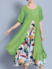 Women Vintage Fake Two Pieces Short Sleeve Printed Dresses