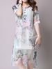 Women Vintage Floal Printed Fake Two Pieces Chiffon Dresses