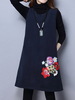 Women Vintage Floral Embroidered Sleeveless O-neck Pocket Dresses