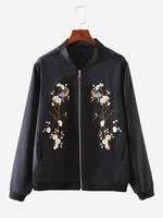 Women Vintage Floral Embroidery Stand Collar Jacket