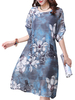 Women Vintage Floral Loose Half-Sleeves Printed Dress