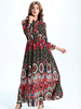 Women Vintage Floral Print Bandage Long Sleeve Maxi Dress