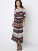 Women Vintage Floral Print Slit Hem V-neck Maxi Dress