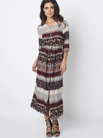 Women Vintage Floral Print Slit Hem V-neck Maxi Dress