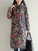 Women Vintage Floral Printed Hooded Single Breasted Long Sleeve Coats