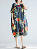 Women Vintage Floral Printed Loose Short Sleeve Dresses