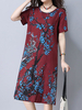 Women Vintage Floral Printed Short Sleeve O-Neck Dresses