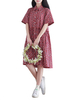 Women Vintage Floral Printed Short-Sleeve Single-Breasted Loose Dress