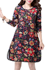 Women Vintage Floral Printed Side Split Long Sleeve A-Line Dresses