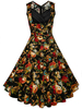 Women Vintage Floral Printed Sleeveless V-Neck Dresses