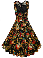 Women Vintage Floral Printed Sleeveless V-Neck Dresses