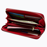 Women Vintage Genuine Leather Long Wallet Ladies Elegant Casual Flower Print Purse