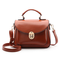 Women Vintage Glossy PU Leather Mini Crossbody Bag Lock Retro Messenger Bag