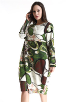 Women Vintage Graffiti Printed Long Sleeve Loose Dresses