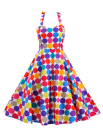 Women Vintage Hepburn Style Halter Printed Dresses