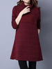 Women Vintage High Collar Long Sleeve Pure Color Pocket Knit Dresses