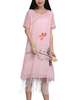 Women Vintage Ink Printed Tassel Short-Sleeve Loose Dress