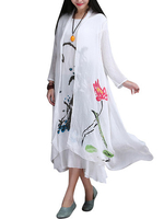 Women Vintage Ink Printing Long Sleeve Cardigan
