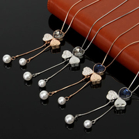 Women Vintage Long Chain Necklace With Bowknot Pendants