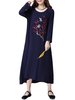 Women Vintage Long Sleeve Embroidery Long Maxi Dresses