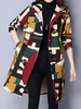 Women Vintage Long Sleeve Hooded Printed Pocket Cotton Trench Coat