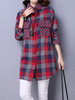 Women Vintage Long Sleeve Lapel Plaid Pocket Irregular Blouses
