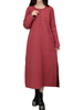 Women Vintage Long Sleeve Plate Buckle Velvet Thicken Long Maxi Dresses