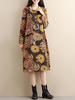 Women Vintage Long Sleeve Pocket Floral Printed Dresses
