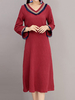 Women Vintage Long Sleeve V-Neck Tassels Cotton Dresses