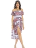 Women Vintage Off-Shoulder Floral Print Slit Half Sleeve Jumpsuit