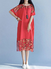 Women Vintage Patchwork Short Sleeve Loose Chiffon Dresses