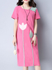 Women Vintage Patchwork Short Sleeve Side Split Dresses