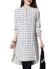 Women Vintage Plaid Long Sleeve Side Split Shirt Dresses