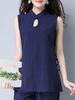 Women Vintage Plate Buckle Sleeveless Pure Color Tank Tops
