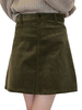 Women Vintage Pocket Button Pure Color High Waist A-Line Corduroy Skirt