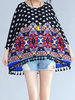 Women Vintage Printed 3/4 Sleeve Tassel Chiffon Loose T-shirts