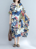 Women Vintage Printed Half Sleeve O-Neck Loose Dress