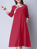Women Vintage Printed Patchwork Long Sleeve Spring Dresses