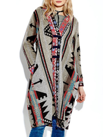 Women Vintage Printed Plate Buckles Long Sleeve Thicken Coat