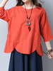 Women Vintage Pure Color Irregular Hem 3/4 Sleeve T-shirts
