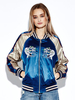 Women Vintage Satin Carp Embroidered Stand collar Baseball Coat