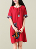 Women Vintage Short Sleeve A-Line Patchwork Loose Dresses