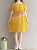 Women Vintage Short Sleeve Patchwork O-neck Dresses