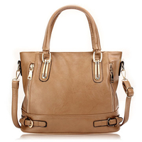 Women Vintage Side-Zipper Bucket Shoulder Bag Ladies Brown Handbag