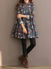 Women Vintage Single-Breasted Floral Printed Long Sleeve Dresses